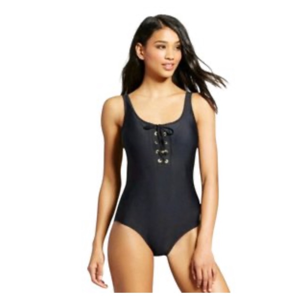 Mossimo Black one piece swimsuit bathing suit Sz L